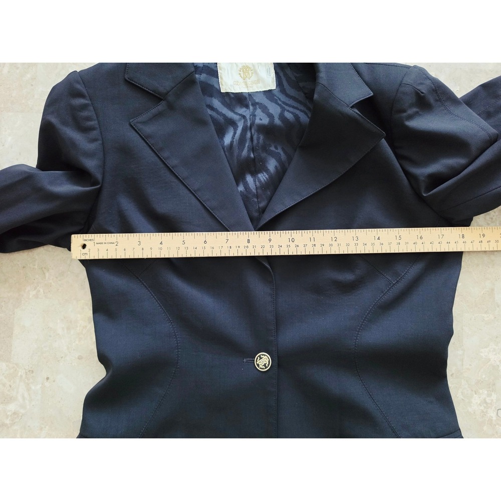 VTG Roberto Cavalli Navy Single Button Wool Blazer Leopard Trim Made in Italy 46 - Picture 13 of 16
